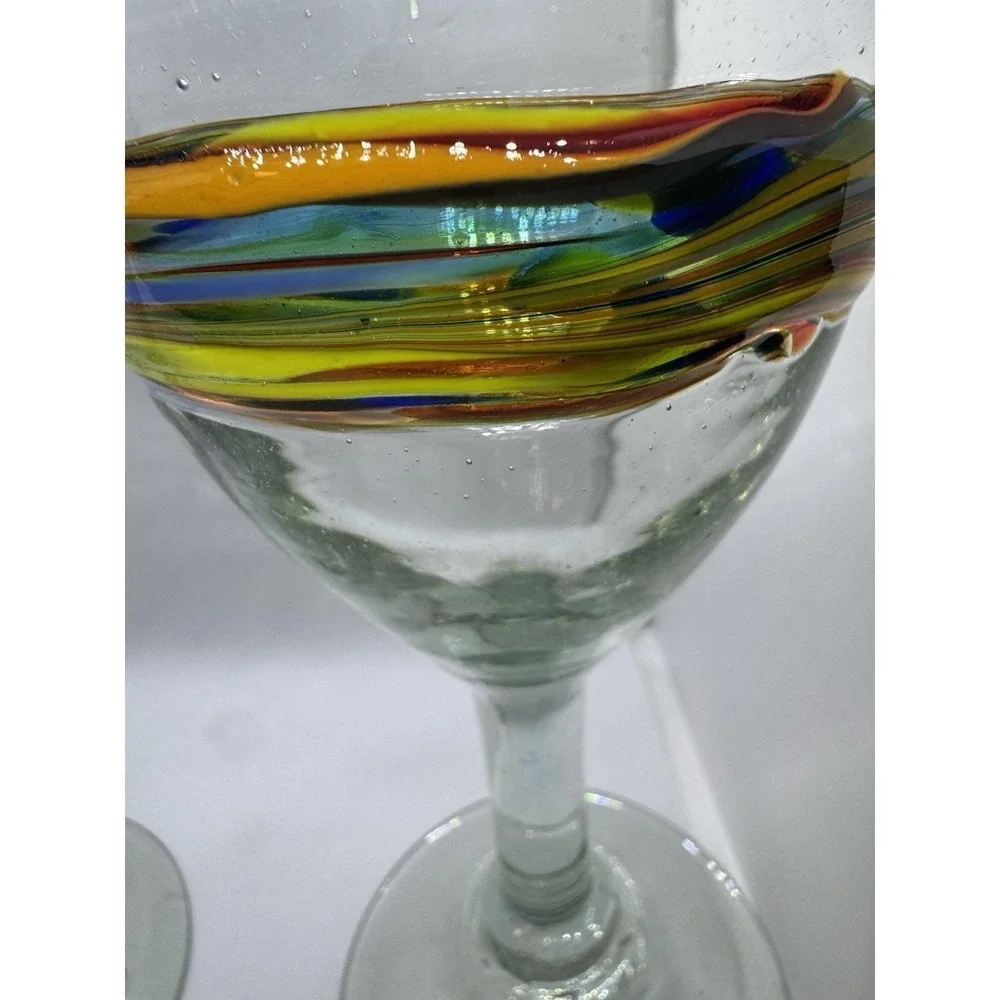 VTG Handblown Mexican Recycled Glass Wine Goblets Set of 2 – Confetti Band